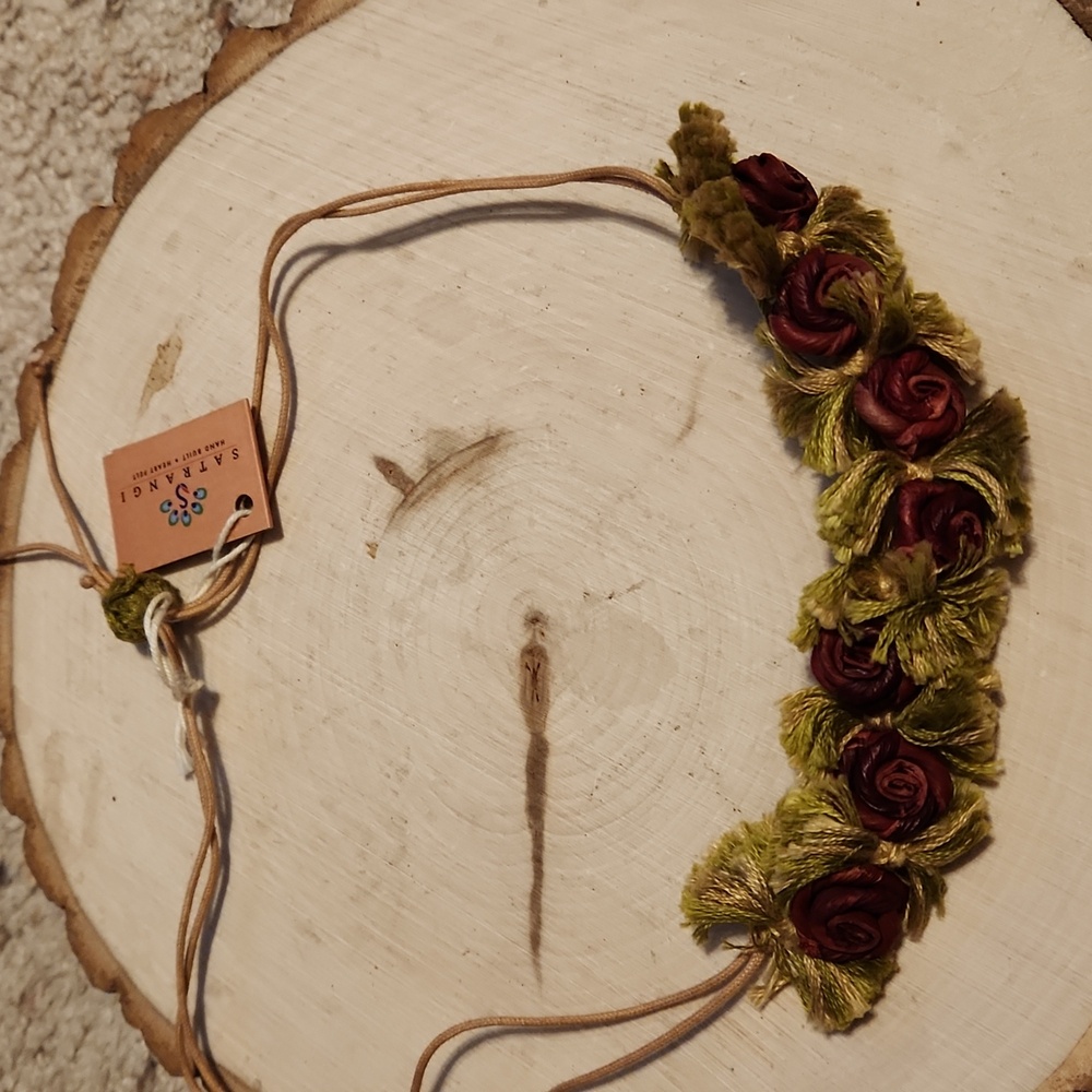 Satrangi Eco Button Rose Fabric Adjustable Necklace NEW